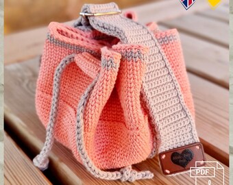 T.23 Virkmönster, PDF, engelska/tyska. Virkad väska, projektväska för virkare, axelväska, väska med bälte, 12×14 cm