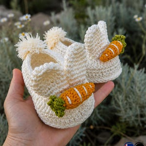Baby Bunny Crochet Shoes Pattern PDF, Easter Baby Booties 12 cm Sole (EN + DE) S19