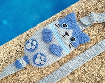 Crochet pattern, PDF, English and German, Crocheted cell phone case cat, shoulder bag, bag with belt, crochet bag, 23×13 cm, cotton,