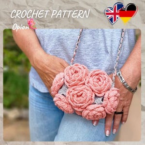 Uncinetto, PDF, inglese/tedesco. Borsa all'uncinetto, borsa a tracolla, piccola borsa, 11×17 cm, cotone, motivo "Rosa"