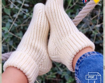 Sida 1 Virkmönster, PDF, engelska och tyska. Virkade strumpor, fotlängd 22 cm, 23 cm, 24 cm, varma strumpor för män och kvinnor.