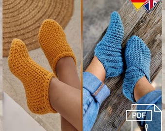 S.22 2 in 1 crochet pattern PDF in German and Englisch warm crocheted slipper socks foot length 22 - 23 cm (adjustable)