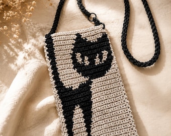Cat Crochet Phone Bag Pattern PDF, Cute Crossbody & Handbag 20x11 cm, Crochet Purse (EN + DE) T25