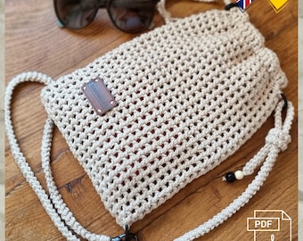 T.19 Virkning, PDF, engelska/tyska, virkad väska, axelväska, axelremsväska, mobiltelefonväska, sommarväska, justerbar dragsko, storlek 18×26 cm
