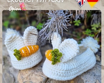 P. 19 Crochet, PDF, English/German. Crocheted baby shoes, crocheted children&#39;s shoes, 12 cm sole, Easter gift, Easter bunny, Easter