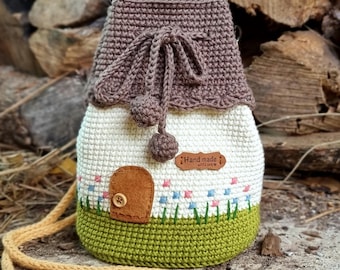 House Crochet Bag Pattern PDF, Cute Phone Backpack & Crossbody Bag, Mini House Purse (EN + DE) T17