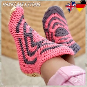 crochet pattern, PDF, deu, eng, crochet slippers for feet 23-25 cm long, crochet socks, master class, easy crochet pattern