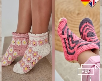 S22 Set 2 in1 Crochet PDF  in German and English crocheted socks Foot length 23 - 24 cm (adjustable) Women’s socks Socks Cotton socks