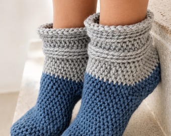 Crochet Sock Slippers Pattern PDF, Warm Cozy House Socks 22–23 cm, Adjustable Size (EN + DE) S2