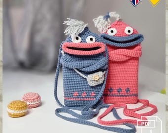 T.41 Virkmönster, PDF, Engelska/Tyska. Amigurumi, Mobilfodral, Handväska, Axelväska, Plånbok, Monster