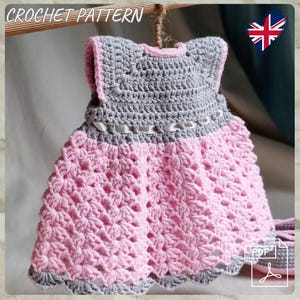 P.22 Crochet pattern, PDF, English. Crochet dress for Tilda bunny. Material cotton, hook 2.5 cm. Length 19 cm. Waist circumference 28 cm.