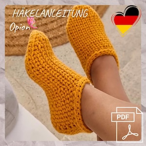 Crochet Slippers Pattern in German PDF Warm Cozy Unisex House Shoes Foot Length 23–25 cm Adjustable Size  Easy Step by Step Tutorial