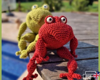 P19 Virkmönster groda med jacka, amigurumi, nyckelring, väskberlock, PDF, engelska/tyska