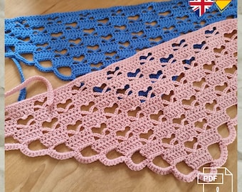 H3 Virkmönster för en huvudduk med hjärtmotiv för kvinnor. Virkad bandana