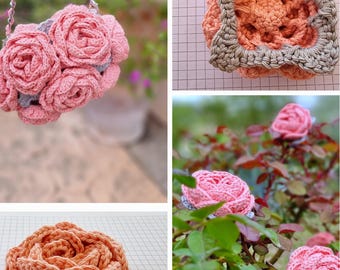 Crochet pattern, 3D motif, rose, granny square