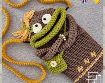 T.4 Virkmönster, PDF, Engelska/Tyska, Amigurumi, Virkat Mobilfodral, Axelväska, Handväska, Plånbok, Monster