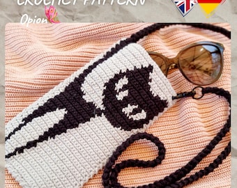 Part 14 Crochet, PDF, English/German. Crocheted Cat Cell Phone Case, Handbag, Shoulder Bag, Crochet Bag, Bag 20×11 cm