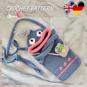 Häkeln, PDF, Eng/Deu, Amigurumi, Gehäkelte Handytasche, Umhängetasche, Handtasche, Geldböse, Monster