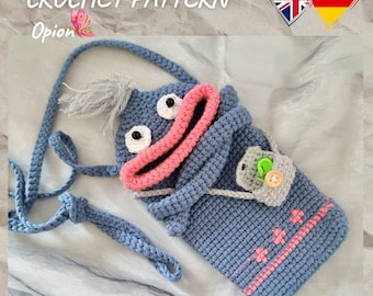 Part 4 Crochet, PDF, Eng/Deu, Amigurumi, Crocheted Cell Phone Case, Shoulder Bag, Handbag, Money Evil, Monster