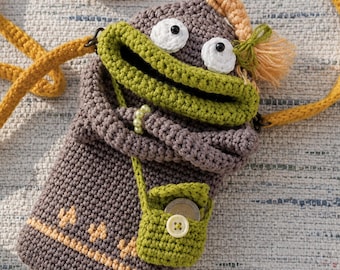 Monster Crochet Bag Pattern PDF, Amigurumi Phone Bag & Crossbody Purse, Cute Crochet Handbag (EN + DE) T4