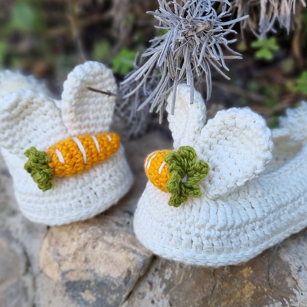 Häkelanleitung, PDF, Englisch und Deutsch, Gehäkelte Babyschuhe, Gehäkelte Kinderschuhe, 12cm Sohle, Ostergeschenk, Osterhase, Ostern