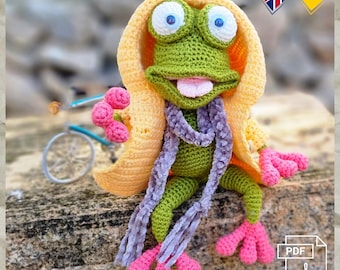 Sida 20 Virkmönster, PDF, engelska/tyska. Virkad groda och jacka, amigurumi, virkad leksak på trådram