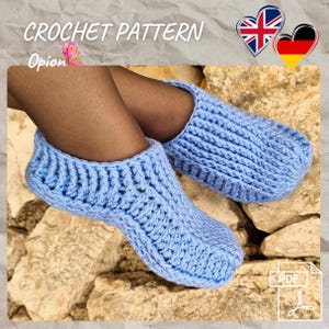 crochet pattern, PDF, deu, eng, crochet slippers, slippers for every size, easy crochet pattern