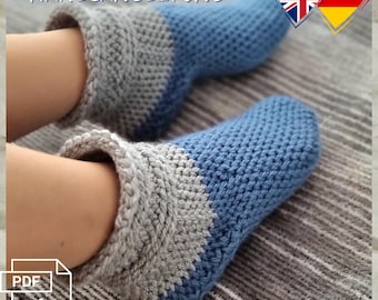 S.2 Crochet socks Slippers Pattern PDF in English and German Warm Cozy Unisex socks Foot Length 22–23 cm Adjustable Size