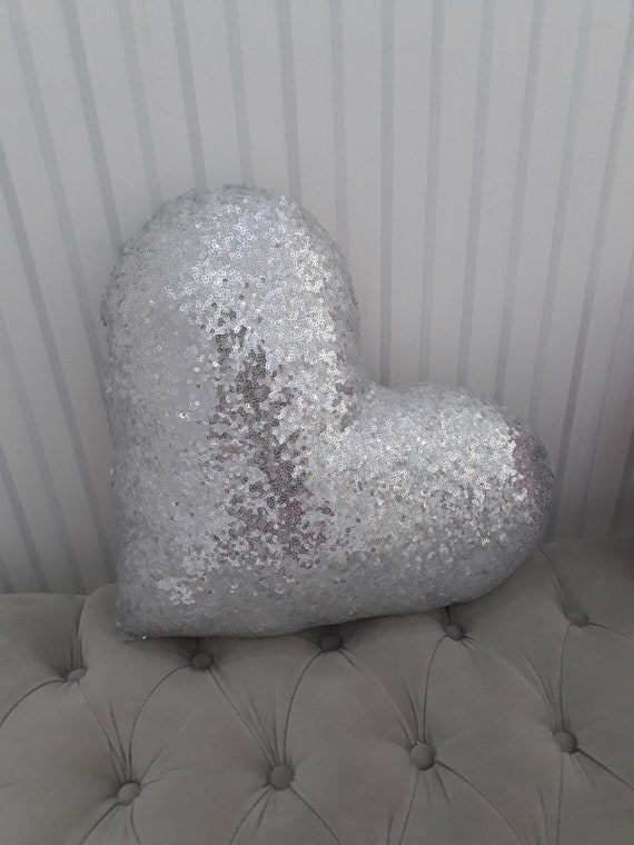 Heart shape silver sequin pillowcase Sequin heart pillow | Etsy