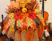 Pumpkin Wreath , Fall Wreath , Burlap and Ribbon Wreath , Modern Farmhouse Wreath