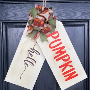 Hola calabaza, Etiqueta de puerta de madera grande, Decoración de la granja, Corona de otoño, Percha de la puerta, Señal de caída, Acción de Gracias, Puerta de otoño Tags