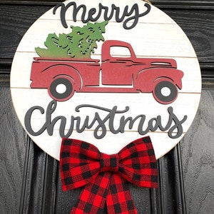 Merry Christmas Sign, Red Truck Wreath Sign, Red Truck Decor, Red Truck Theme, Christmas Truck Sign, Christmas Decor, Holiday Sign
