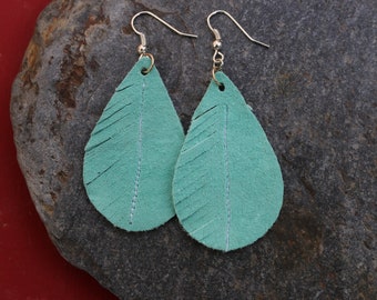 Boho Suede Earrings/Aqua Colored Earrings/Soft Leather Earrings/Dangle Earrings/Lightweight Suede and Leather Earrings/Teardrop Earrings