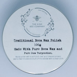 100% Pure Beeswax Polish, furniture, Wood & Leather Furniture Polish 100g