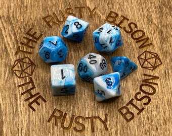 D&D Dice Set / Blue and White Marble Swirl / Polyhedral / Set of 7 / Free Same Day US Shipping