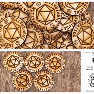 Engraved Inspiration Token Set / 1.75" Wooden Circle / Set of 5+ / D&D Inspiration Tokens / Inspiration Tokens / DND Inspiration Tokens