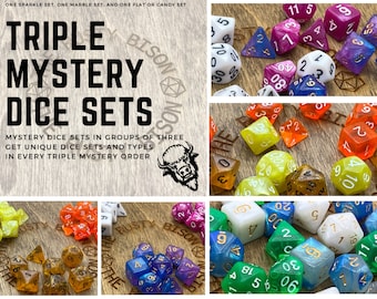 Triple Mystery DND Dice Set / Random Sets / DND Dice Set / Dungeons and Dragons/ D&D Dice Bag / RPG Dice / Polyhedral Dice / Dice for Games