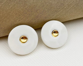 White Porcelain Earrings with gold dot , Circle Gold Earrings, Disk Earrings, 18th wedding anniversary gift, Bridesmaids earrings