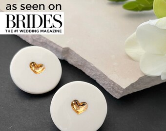 Gold Heart Earrings, Porcelain Stud Earrings, 18th wedding anniversary gift, White Bridal Earrings, Gift for wife, 14k Gold Filled Earrings,