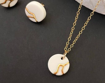 Kintsugi necklace, Porcelain Jewelry, Beautifully Broken,Perfectly Imperfect, 18th Porcelain Anniversary Gift,Crack Pottery, 14k gold filled