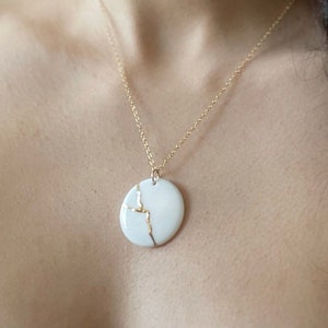 Porcelain Necklace, Kintsugi necklace, 18th wedding anniversary gift, Wabi sabi necklace, Encouragement gift,Mental health recovery necklace
