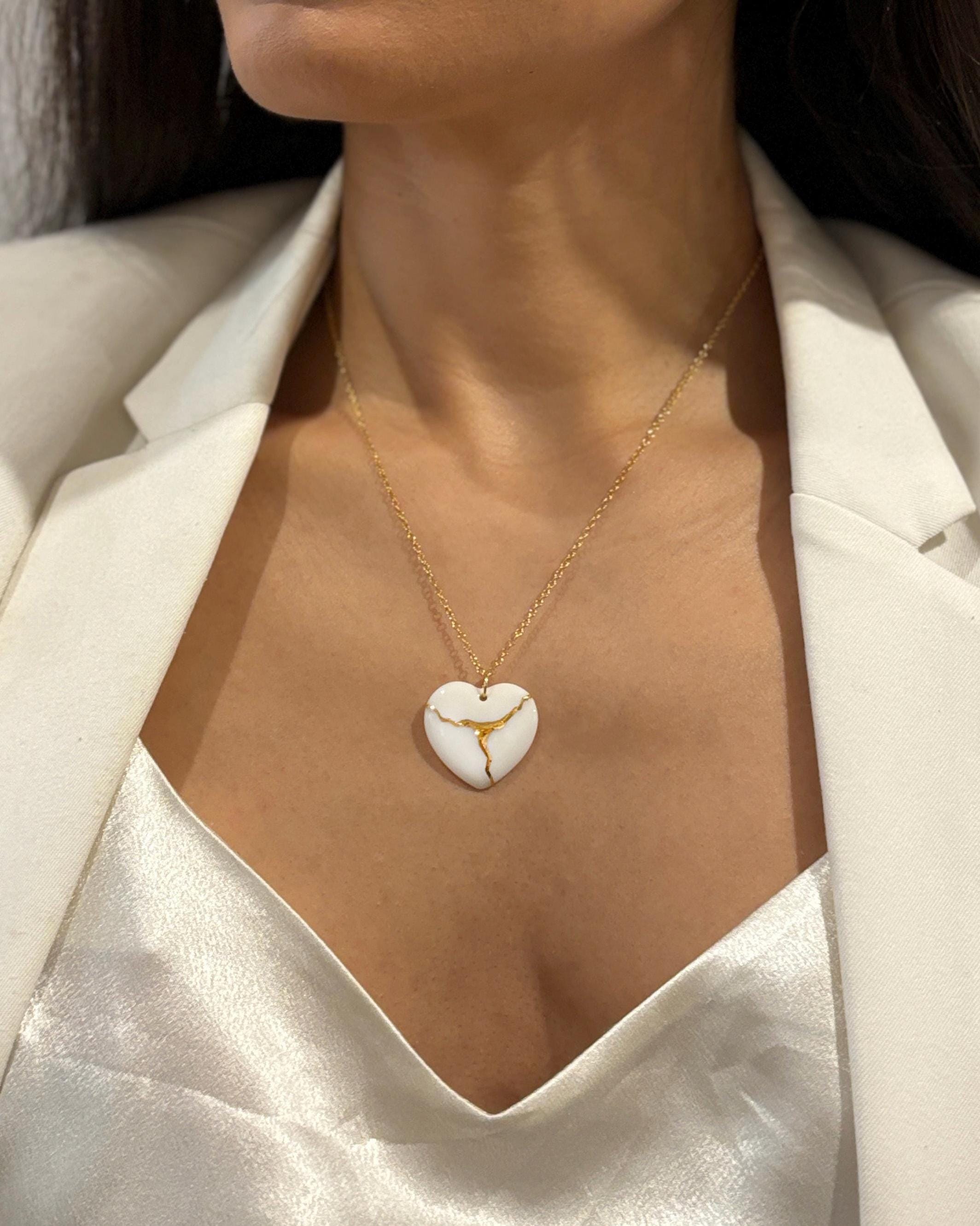 Porcelain Necklace, Kintsugi Heart Necklace, Resilience Necklace