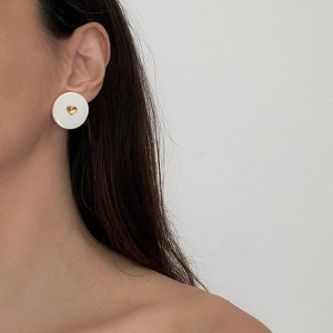 White porcelain heart earrings with gold