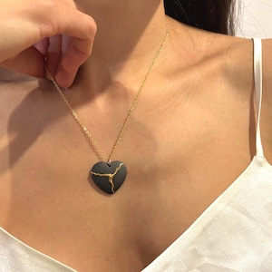 Kintsugi Necklace, Porcelain pendant, Broken heart pendant, 18th anniversary gift, Mended heart, Mental health recovery, Meaningful jewelry