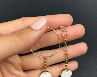 Trendy Mismatched Earrings • Porcelain Earrings • Disk Earrings • 14k Gold-Filled earrings • Gold dipped earrings • Unusual Formal earrings