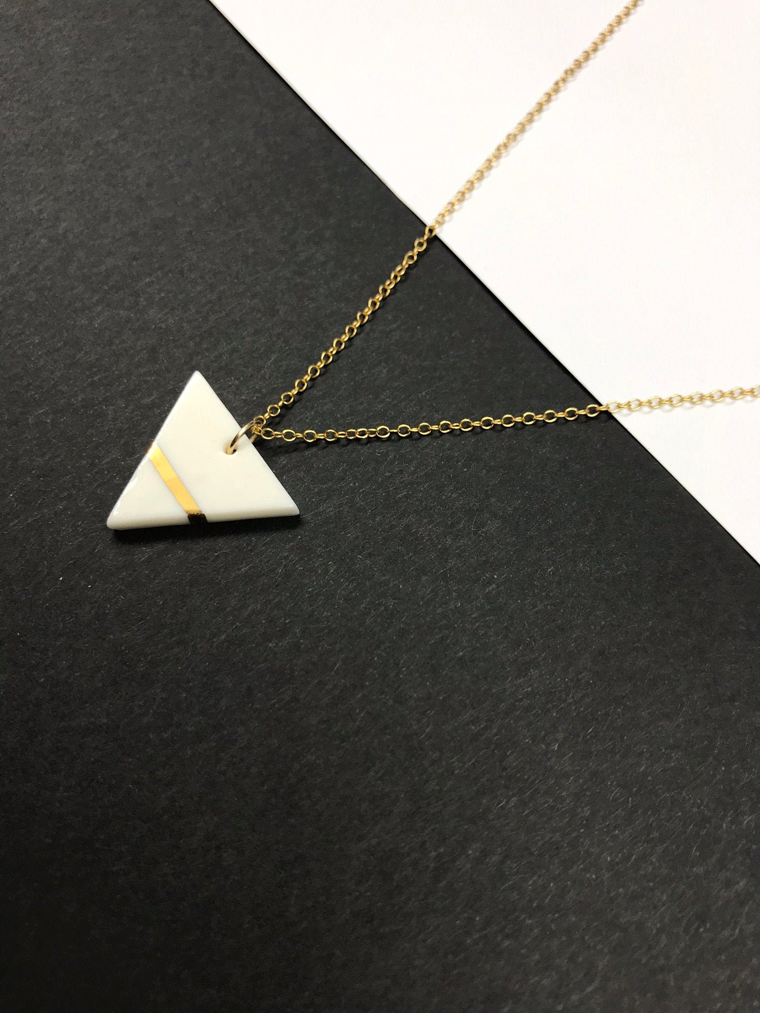 Earth Element Symbol Necklace Porcelain Triangle Necklace Etsy