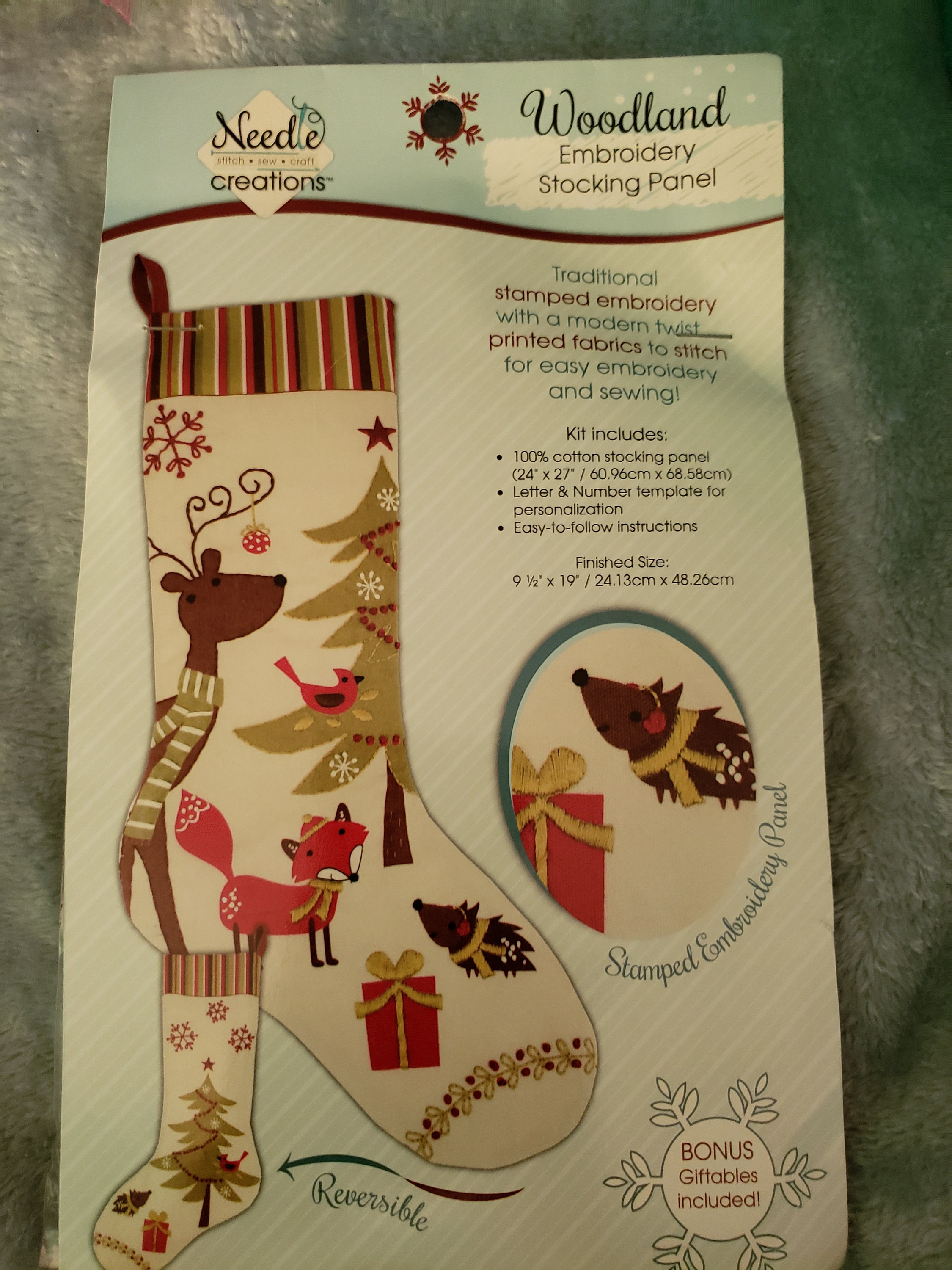 NEW Needle Creations Stamped Embroidery SANTA Christmas STOCKING Panel Kit