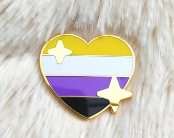 PRIDE Nonbinary Enby Sparkling Heart Emoji Enamel Pin