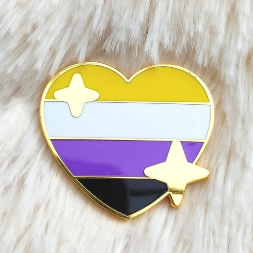 PRIDE Nonbinary Enby Sparkling Heart Emoji Enamel Pin