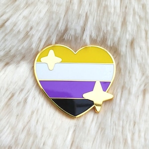 PRIDE Nonbinary Enby Sparkling Heart Emoji Enamel Pin